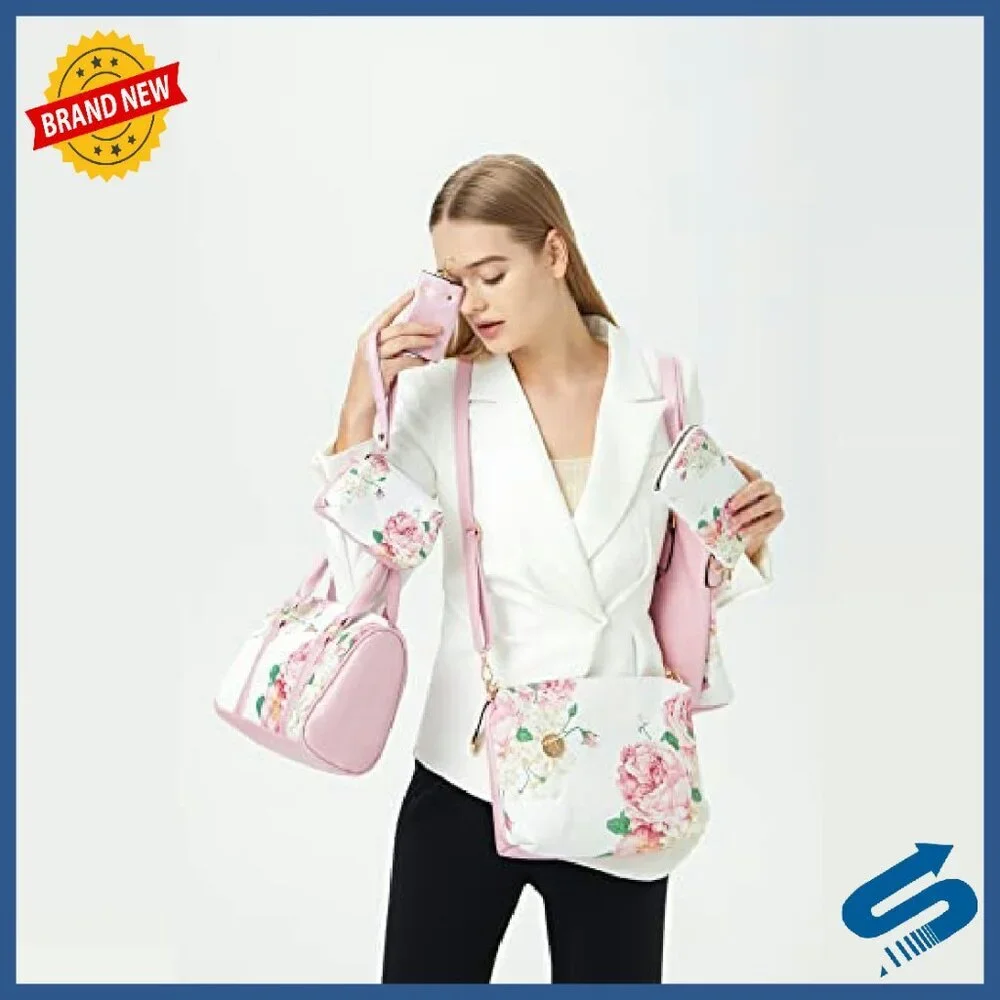 6-Piece Kids Faux Leather Purse Set with Tote Shoulder Bag Clutch - Picture 7 of 8